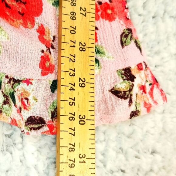 Bongo Floral Romper Smock Neckline+Waist 2 Pocket 100% Rayon Women's Large. Pink - Picture 11 of 11